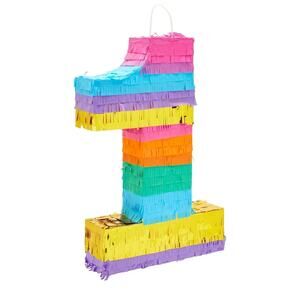 Rainbow Number 1 Pinata for 1st Birthday Party Decorations, Fiesta(16.5 x11 x 3)
